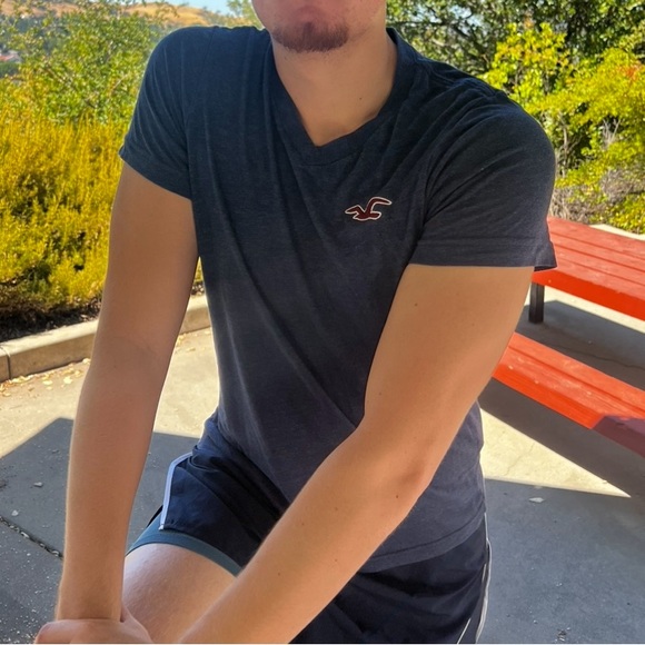 HOLLISTER MEN V NECK T SHIRT NAVY BLUE SEAGULL LOGO EMBROIDERED RED WHITE ACTIVE - Picture 9 of 16